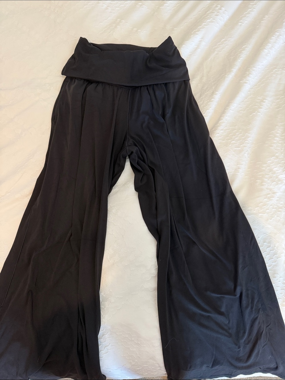 Black Wide-Leg Fold-Over Waist wide pants